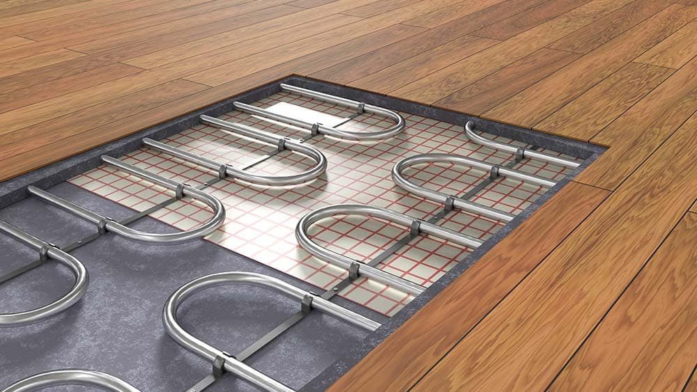 In-floor radiant heating pipes